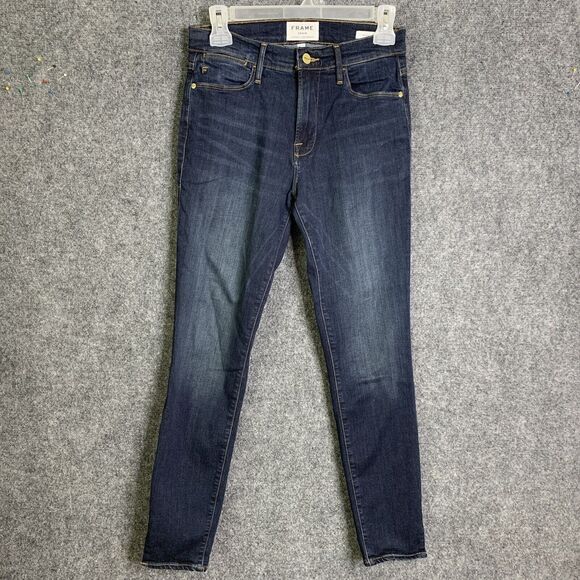 Frame Jeans Women 27 Le High Skinny Blue Cropped Slit Ankle Stretch Dark Wash - Picture 1 of 15